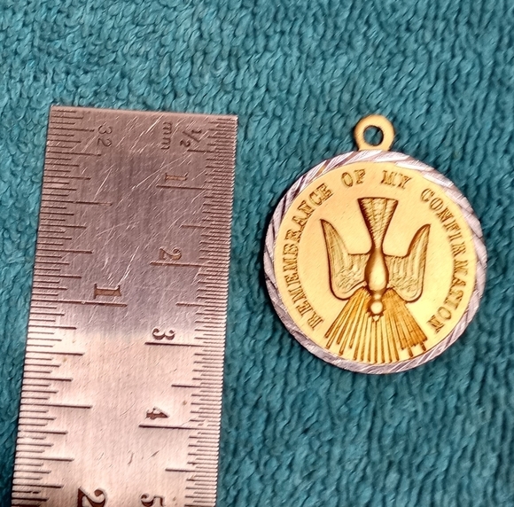 Gold and Silver Confirmation Medal Vintage Dove - Picture 2 of 2